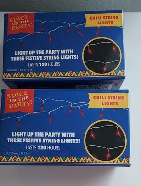 Chili Pepper Party String Lights Two Boxes 10 Bulbs Red Battery Operated